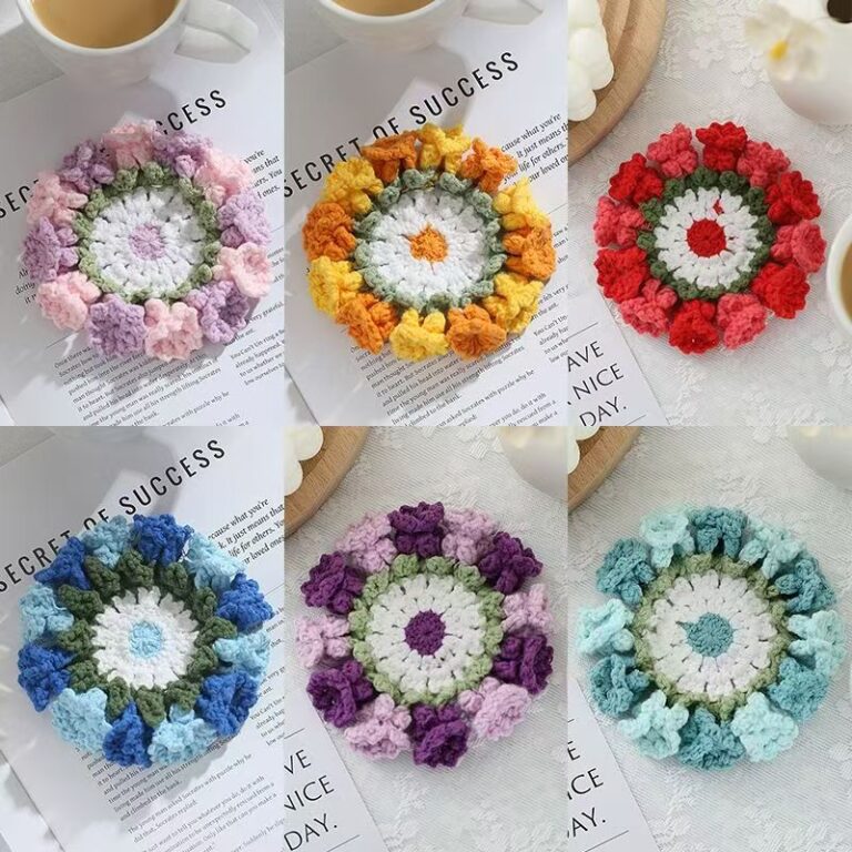 handmade crochet flower coaster