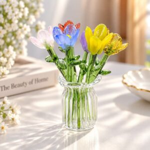 Handmade glass flowers with small glass vase