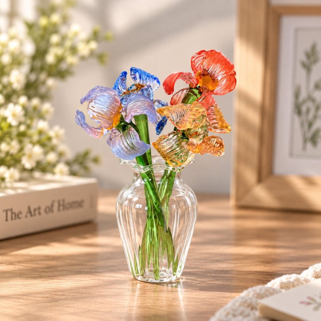 Colorful handmade glass flower bouquet