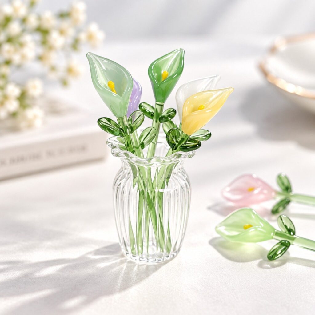 Mini glass flower arrangement for desk decor
