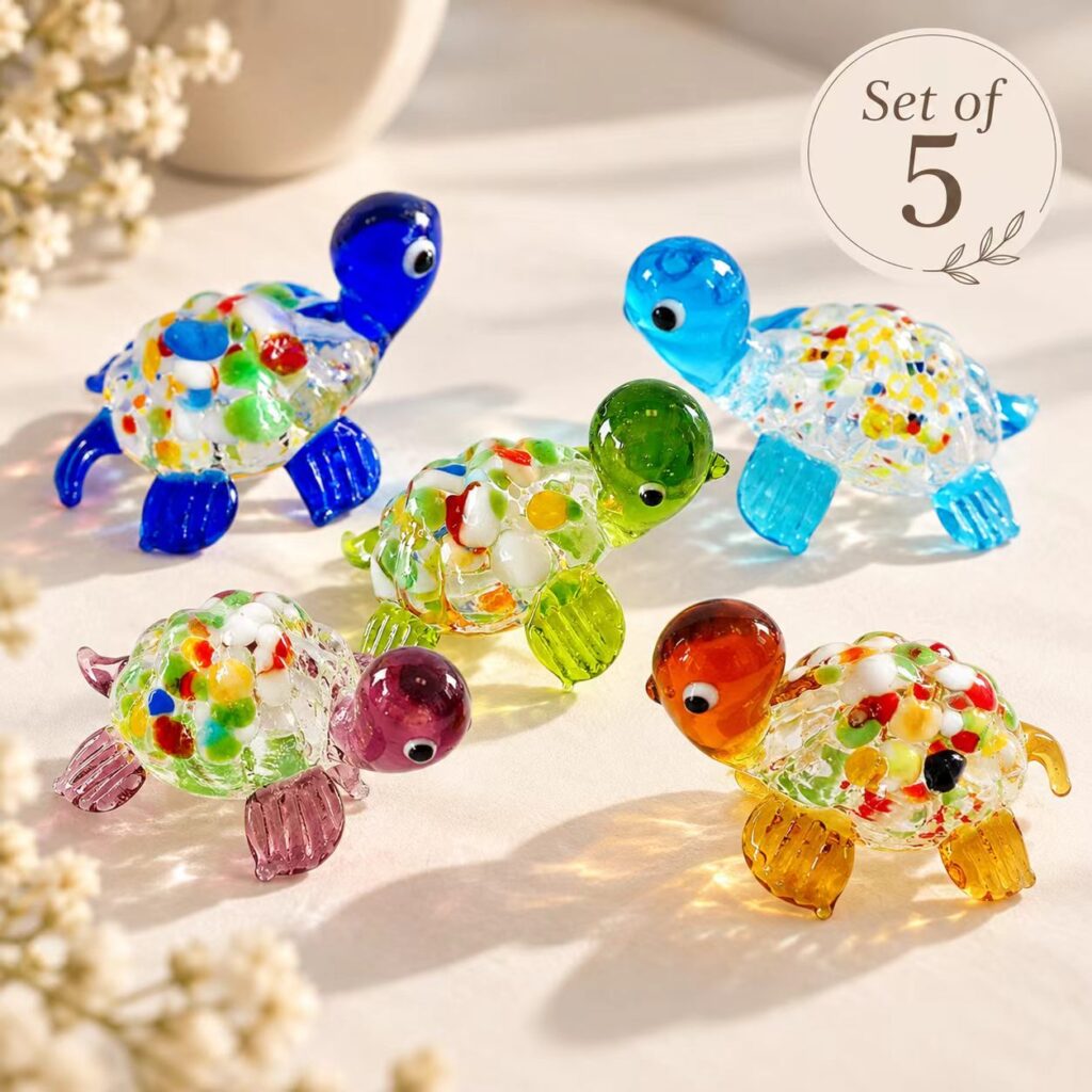colorful glass turtle figurines set of 5